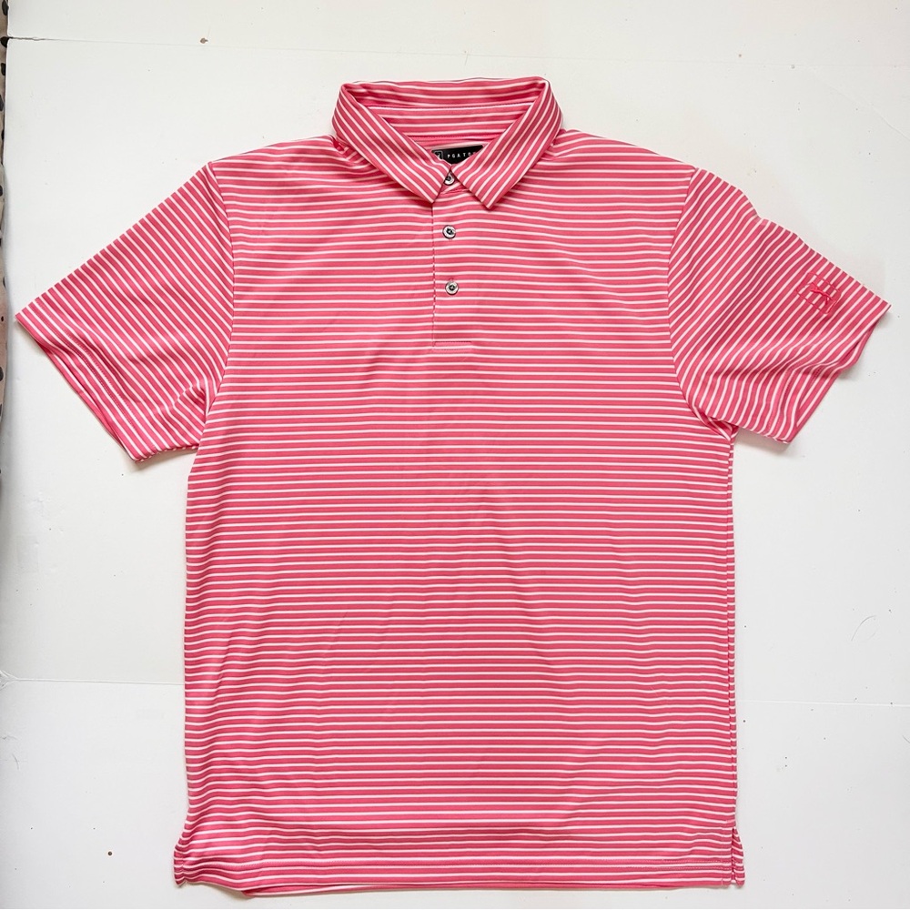 PGA TOUR Pro Series Size Medium Golf Polo Shirt - Pink Stripes